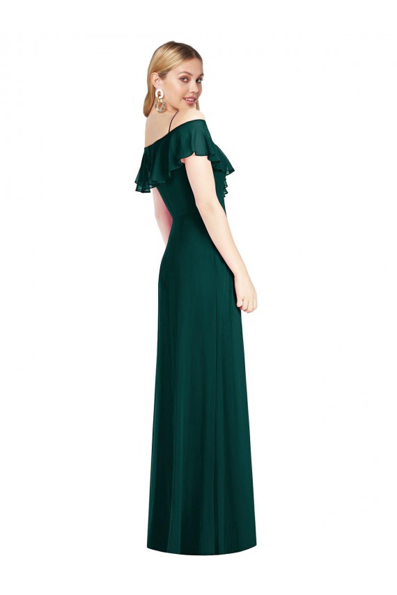 Best Soft Chiffon Spaghetti Straps Cold Shoulder Ever Green Long Semi Formal Evening Dress Canada