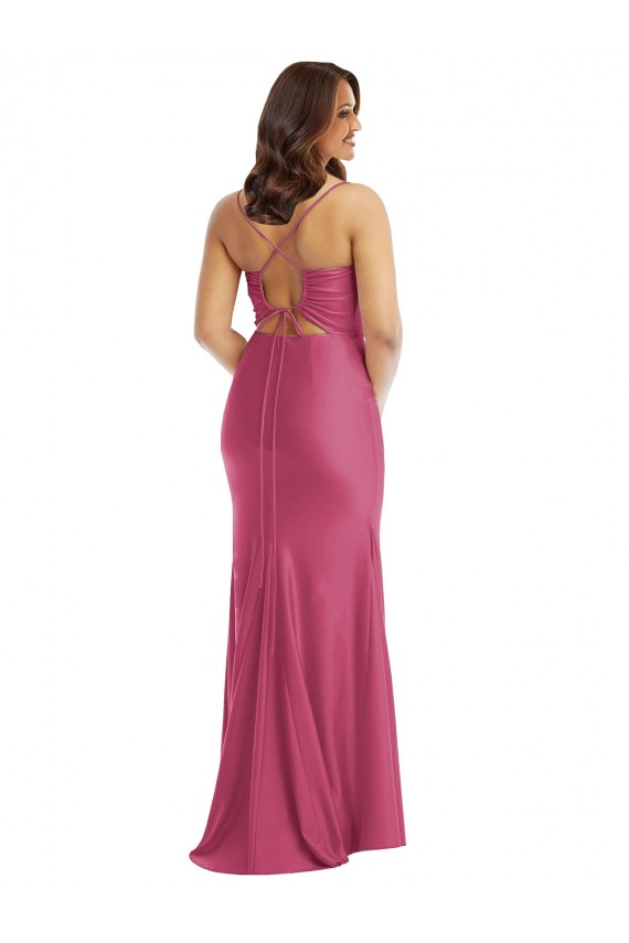 Best Silky Satin Spaghetti Straps Sleeveless Tie Back Long Formal Plus Size Evening Dress Canada