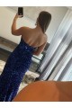 Best Velvet Sequin Strapless Sleeveless Fuchsia Sweep Train Evening Dress Canada