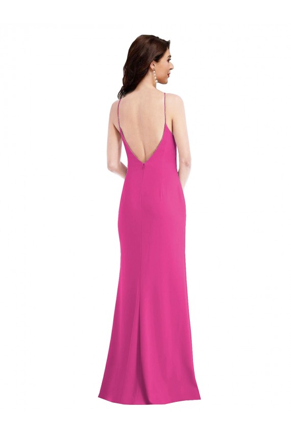 Best Stretch Crepe Halter Neck Sleeveless Open Back Fuchsia Long Formal Evening Dress Canada