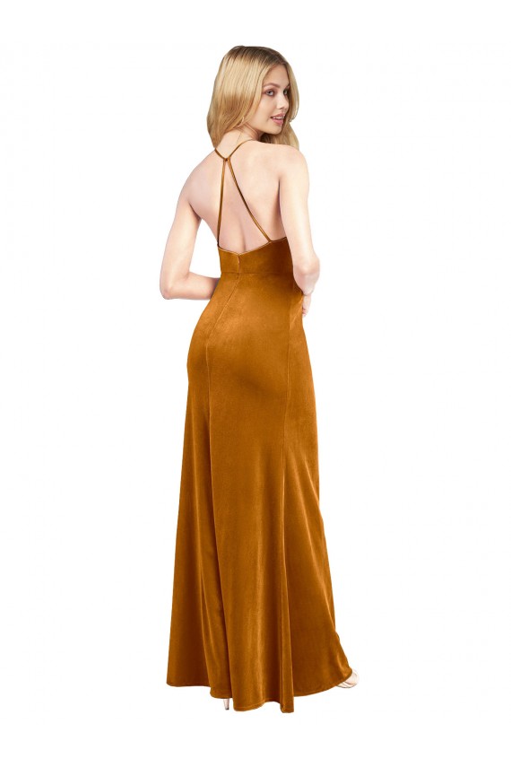 Best Stretch Velvet Halter Neck Sleeveless Open Back Long Formal Evening Dress Canada