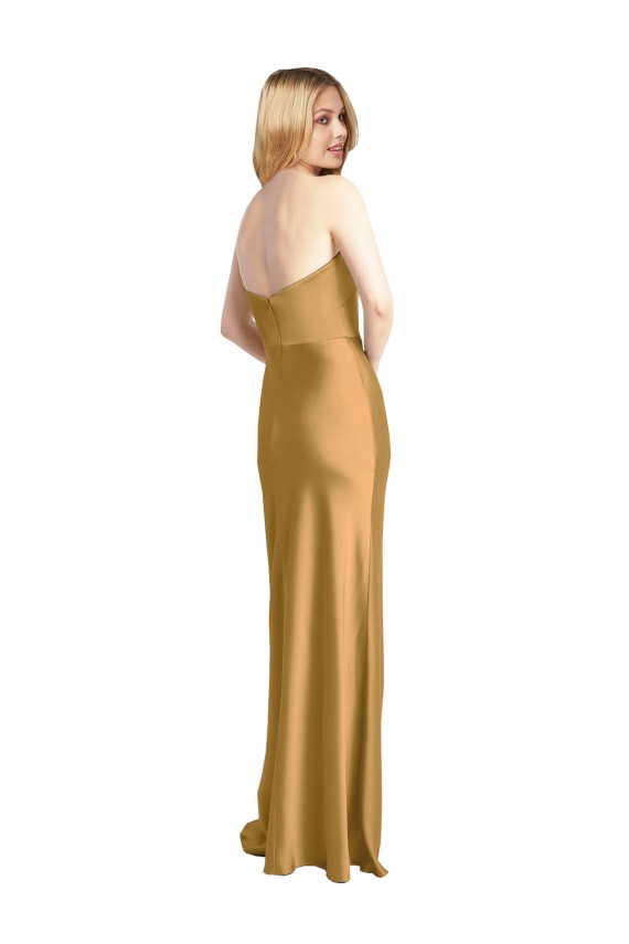 Best Stretch Satin Strapless Sleeveless Long Formal Evening Dress Canada