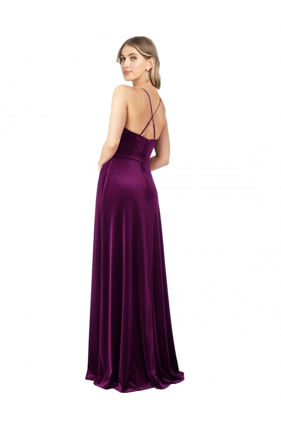 Best Stretch Velvet Scoop Neck Sleeveless Open Back Long Formal Evening Dress Canada
