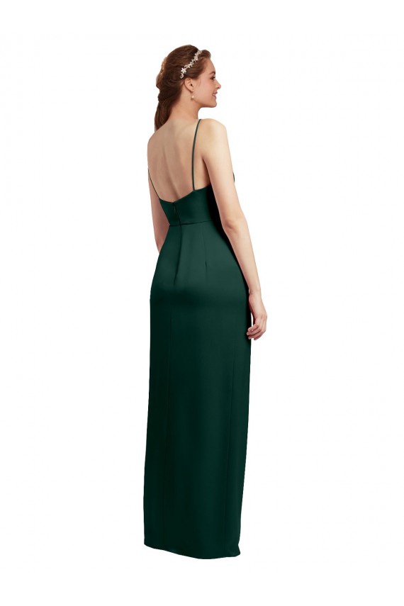 Best Stretch Satin Spaghetti Straps Sleeveless Low Back Hunter Long Formal Evening Dress Canada