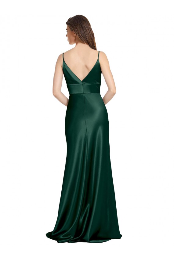 Best Stretch Satin Spaghetti Straps Sleeveless V-Back Hunter Long Formal Evening Dress Canada