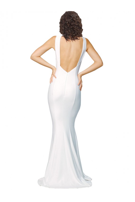 Best Stretch Crepe High Neck Sleeveless V-Back Long Formal Evening Dress Canada
