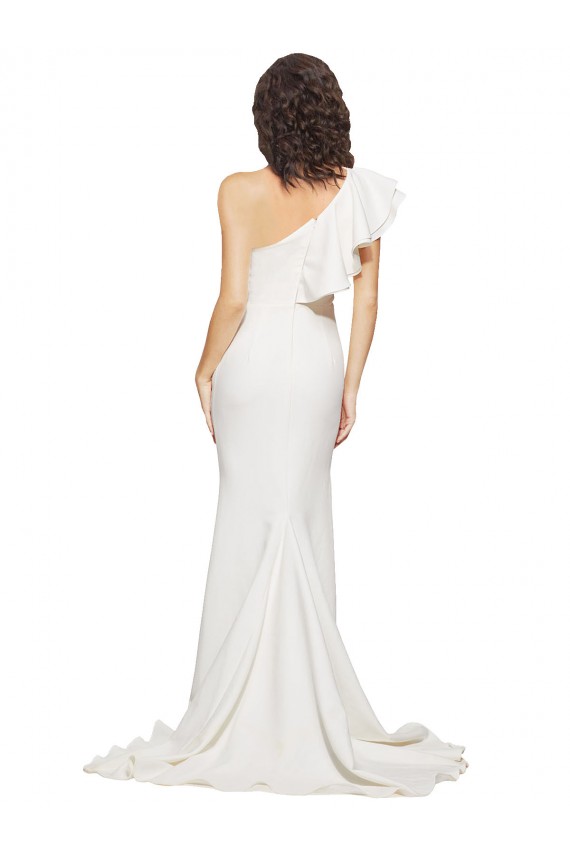 Best Stretch Crepe One Shoulder Sleeveless Sweep Train Semi Formal Evening Dress Canada