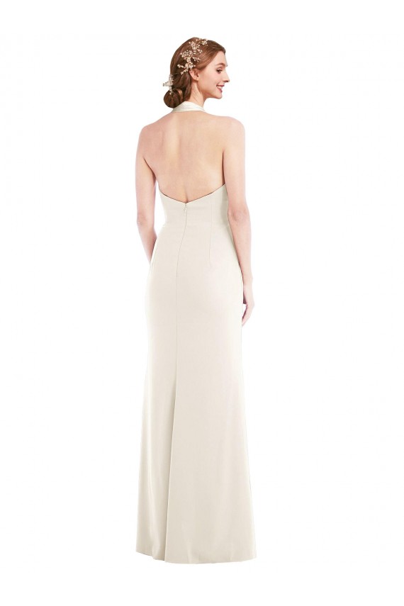 Best Stretch Crepe Halter Neck Sleeveless Low Back Long Semi Formal Evening Dress Canada