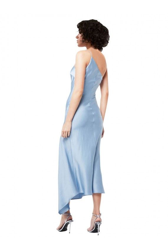 Best Silky Satin One Shoulder Sleeveless Midi Length Formal Evening Dress Canada