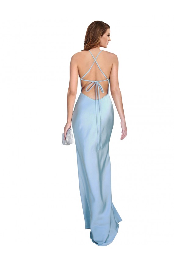 Best Silky Satin Cowl Neck Sleeveless Open Back Light Sky Blue Long Formal Evening Dress Canada
