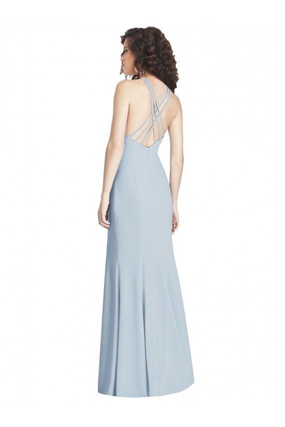 Best Stretch Crepe Halter Neck Sleeveless Open Back Long Evening Dresses Canada