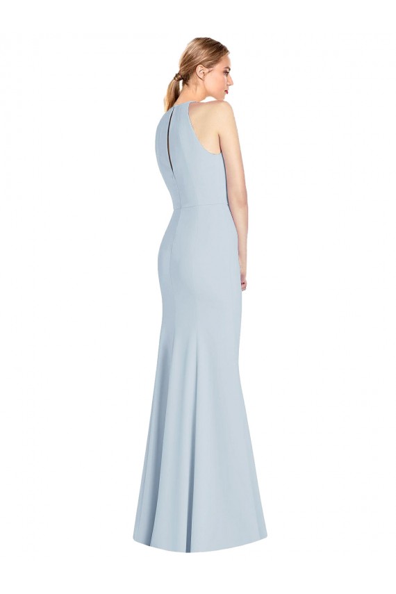 Best Stretch Crepe Halter Neck Sleeveless Keyhole Back Long Semi Formal Evening Dress Canada