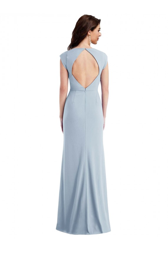 Best Stretch Crepe Cap Sleeves Open Back Long Formal Evening Dress Canada