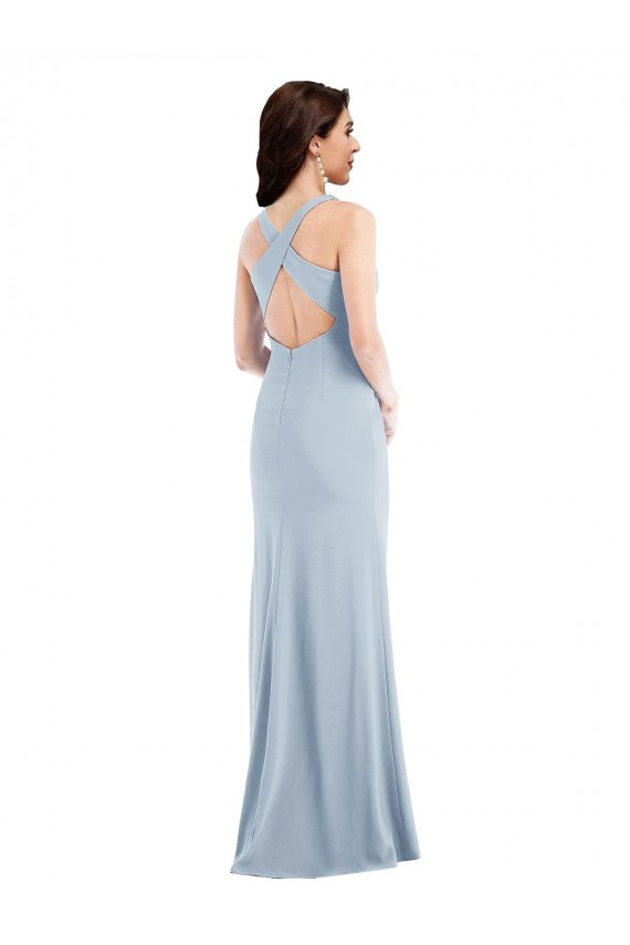 Best Stretch Crepe V-Neck Sleeveless Open Back Long Evening Dress Canada