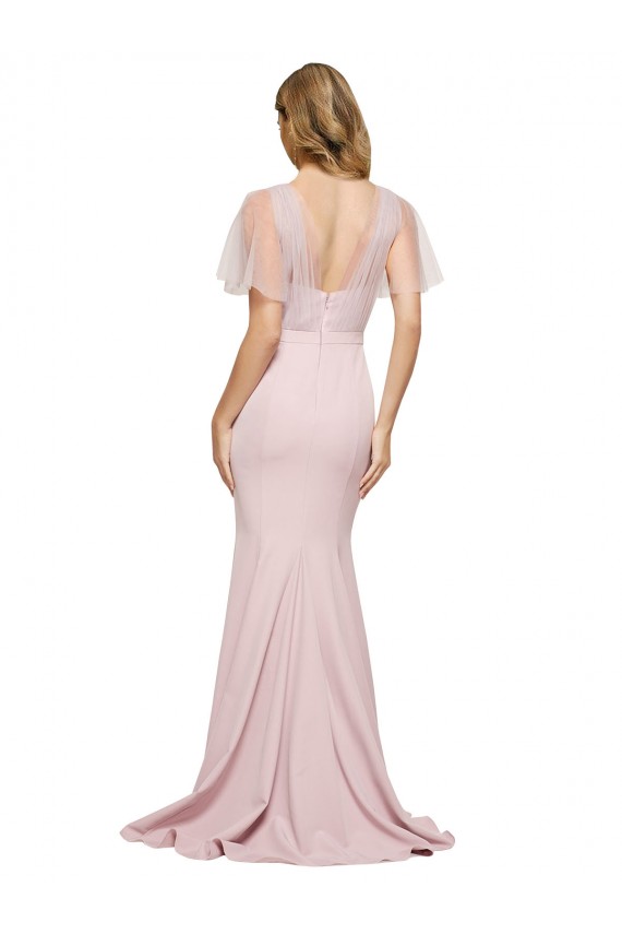 Best Stretch Crepe & Tulle One Shoulder Short Sleeves V-Back Long Formal Evening Dress Canada