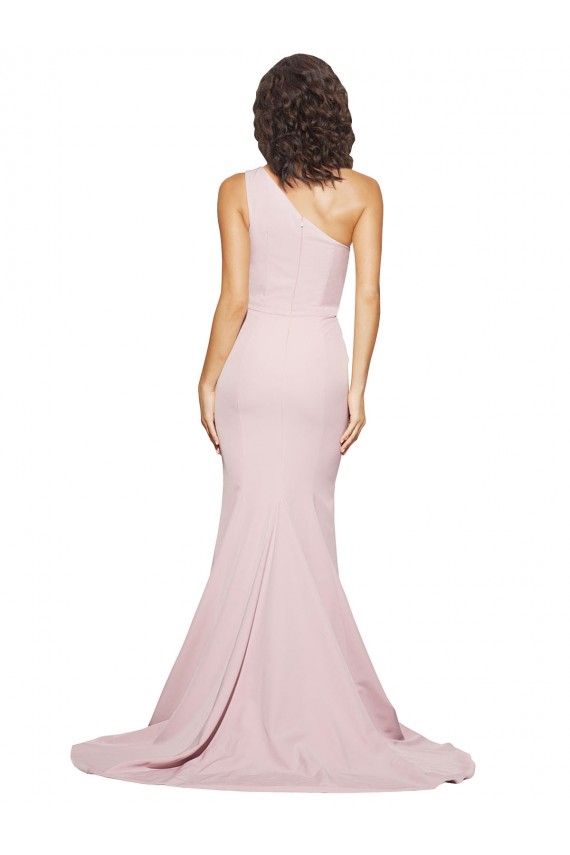 Best Stretch Crepe One Shoulder Sleeveless Mauve Sweep Train Semi Formal Evening Dress Canada