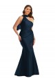 Best Silky Satin One Shoulder Sleeveless Dark Navy Long Formal Plus Size Evening Dress Canada