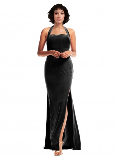 Best Stretch Velvet Halter Neck Sleeveless Low Back Long Formal Evening Dress Canada