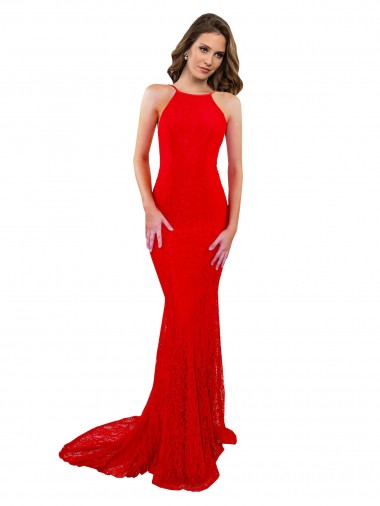 Best Lace High Neck Sleeveless Open Back Long Evening Dress Canada