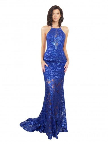 Best Lace High Neck Sleeveless Open Back Long Semi Formal Evening Dress Canada