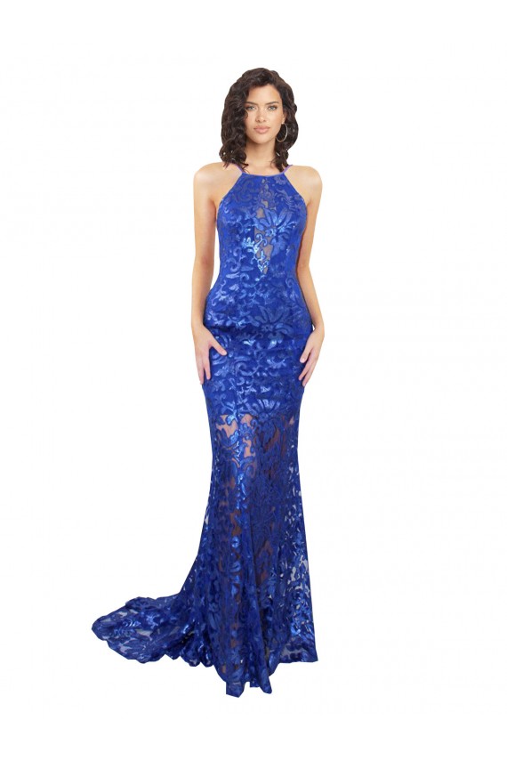 Best Lace High Neck Sleeveless Open Back Long Semi Formal Evening Dress Canada