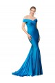 Best Satin Off the Shoulder Sleeveless Peacock Blue Long Formal Evening Dress Canada