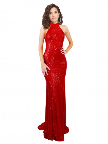 Best Sequin Halter Neck Sleeveless Open Back Long Formal Evening Dress Canada
