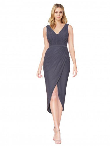 Best Soft Chiffon V-Neck Sleeveless V-Back Cocktail Length High Low Evening Dress Canada