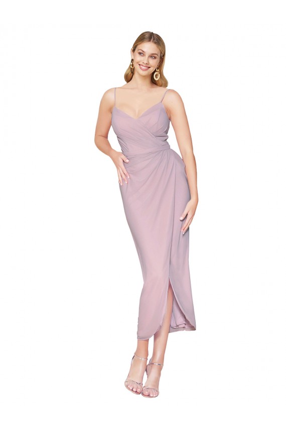 Best Soft Chiffon Spaghetti Straps Sleeveless V-Back Knee Length High Low Evening Dress Canada