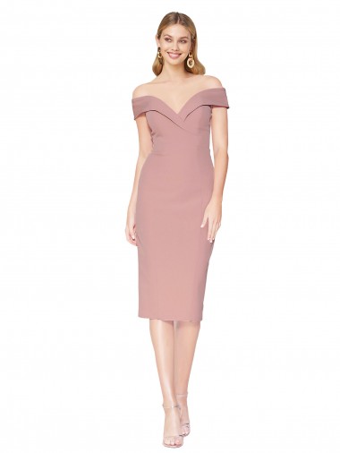 Best Stretch Crepe Off the Shoulder Sleeveless Knee Length Black Tie Evening Dress Canada