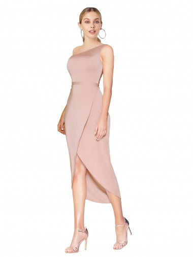 Best Stretch Crepe One Shoulder Sleeveless Knee Length Formal Dress Canada