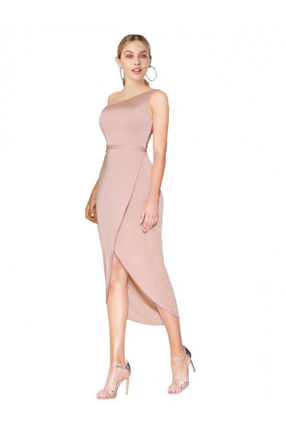 Best Stretch Crepe One Shoulder Sleeveless Knee Length Formal Dress Canada