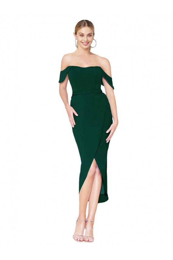 Best Stretch Crepe Off the Shoulder Sleeveless Knee Length High Low Evening Dress Canada