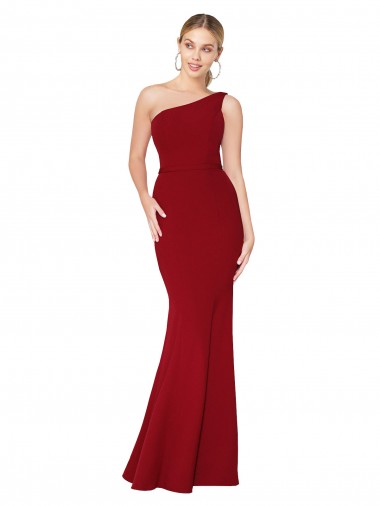 Best Stretch Crepe One Shoulder Sleeveless Burgundy Long Formal Evening Dress Canada