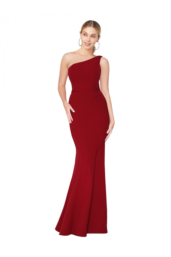 Best Stretch Crepe One Shoulder Sleeveless Burgundy Long Formal Evening Dress Canada