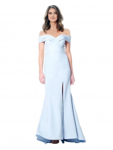 Best Stretch Crepe Off the Shoulder Sleeveless Light Sky Blue Long Evening Dress Canada