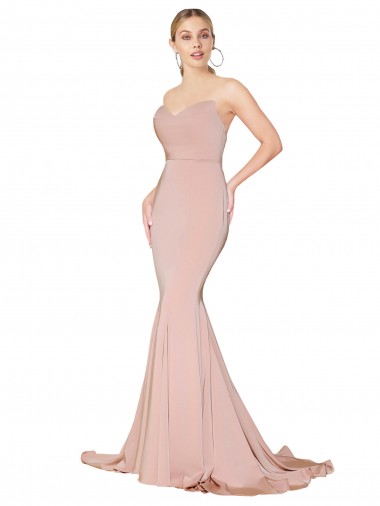 Best Stretch Crepe Sweetheart Sleeveless Low Back Long Formal Dress Canada