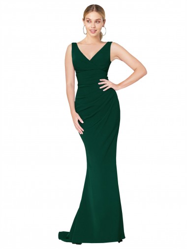 Best Stretch Crepe V-Neck Sleeveless Midnight Green Long Formal Evening Dress Canada