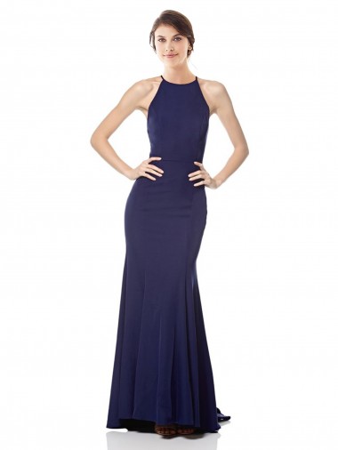 Best Stretch Crepe Halter Neck Sleeveless Long Evening Dress Canada