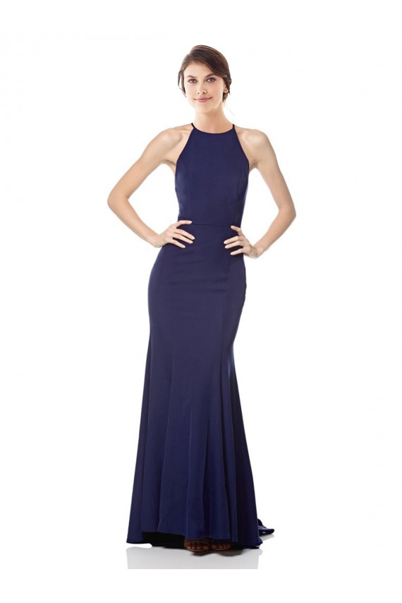 Best Stretch Crepe Halter Neck Sleeveless Long Evening Dress Canada