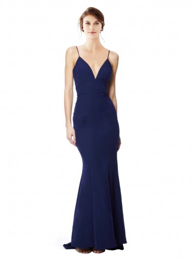 Best Stretch Crepe Spaghetti Straps Sleeveless Open Back Long Formal Dress Canada