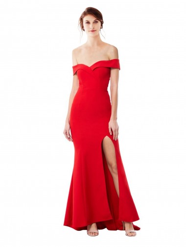 Best Stretch Crepe Off the Shoulder Sleeveless Long Formal Evening Dress Canada