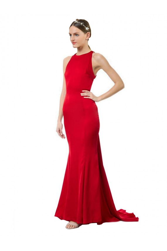Best Stretch Crepe Halter Neck Sleeveless Open Back Long Formal Evening Gown Canada