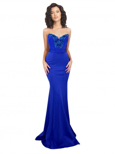 Best Stretch Crepe Sweetheart Sleeveless Low Back Royal Blue Long Formal Evening Dress Canada