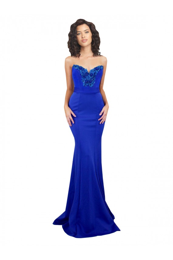 Best Stretch Crepe Sweetheart Sleeveless Low Back Royal Blue Long Formal Evening Dress Canada