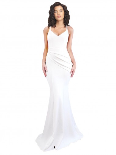 Best Stretch Crepe Spaghetti Straps Sleeveless Low Back Long Black Tie Evening Dress Canada