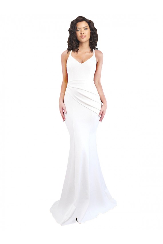 Best Stretch Crepe Spaghetti Straps Sleeveless Low Back Long Black Tie Evening Dress Canada