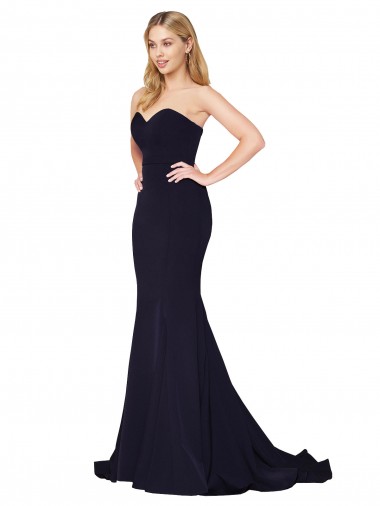Best Stretch Crepe Sweetheart Sleeveless Dark Navy Sweep Train Formal Evening Dress Canada