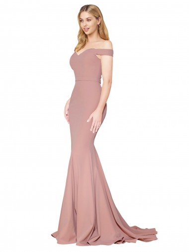 Best Stretch Crepe Off the Shoulder Sleeveless Sweep Train Formal Evening Dress Canada