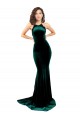 Best Stretch Velvet High Neck Sleeveless Open Back Sweep Train Formal Evening Dress Canada